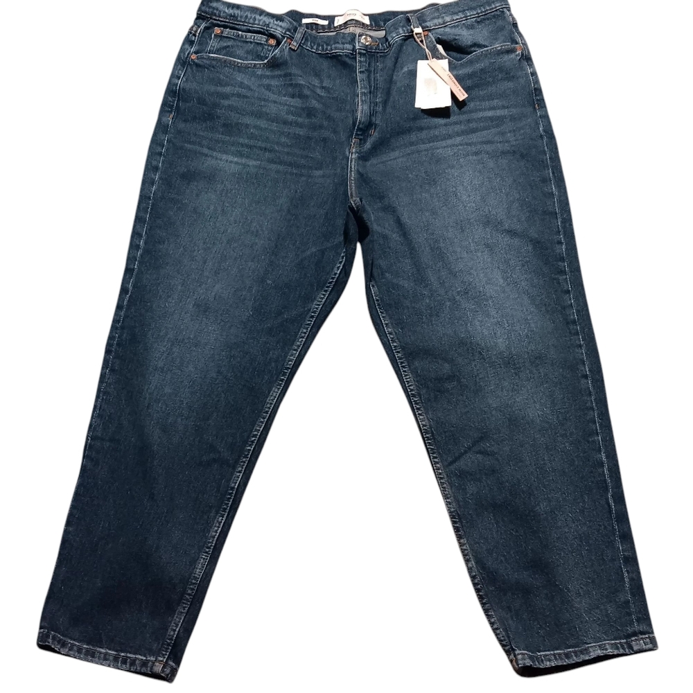 MNG Mango High Waist Mom Cropped Ankle Jeans Size 54 US 22 Medium Wash Comfort